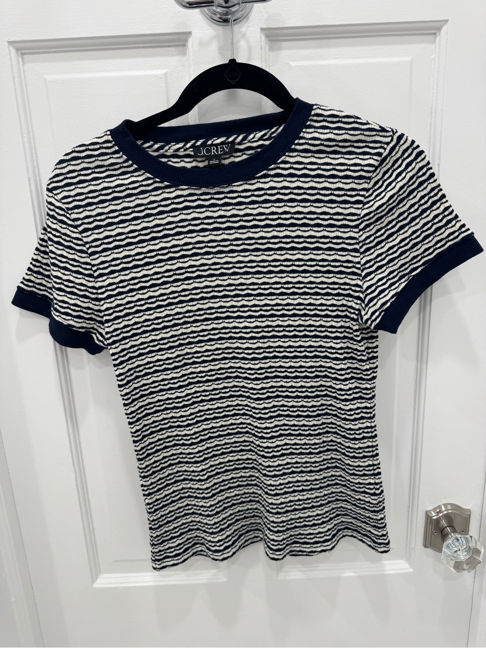 J. Crew Navy & White Textured Stripe Short Sleeve Tee